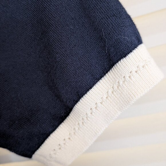 Boden Short Sleeve Emilia Cotton Knit Crew T-Shirt Sweater Navy Ecru Large EUC - Picture 3 of 8